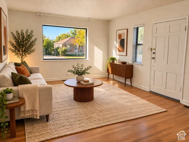 Hardwood flooring, picture window
