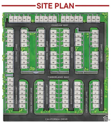 Site Plan. An aerial representation detailing the arrangement of lots and thoroughfares within the property