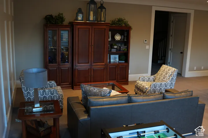 Built-in wood cabinetry with glass fronts