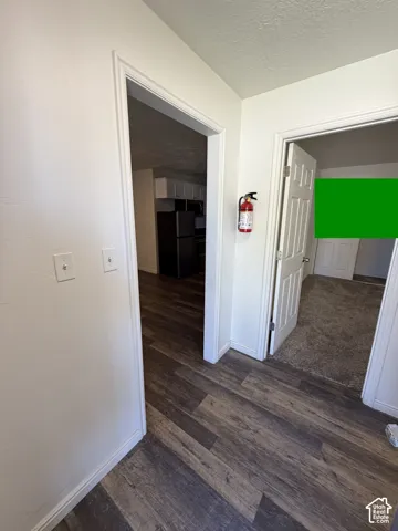 Wood-finish flooring throughout, white trim work, and neutral wall tones