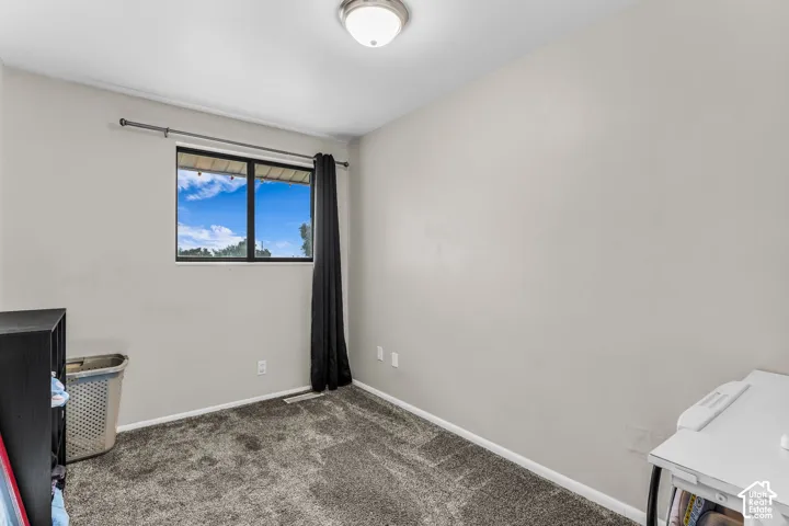 Wall-to-wall carpeting and a ceiling-mounted light fixture
