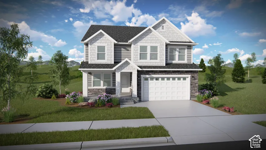Two-story exterior with a stone and siding facade