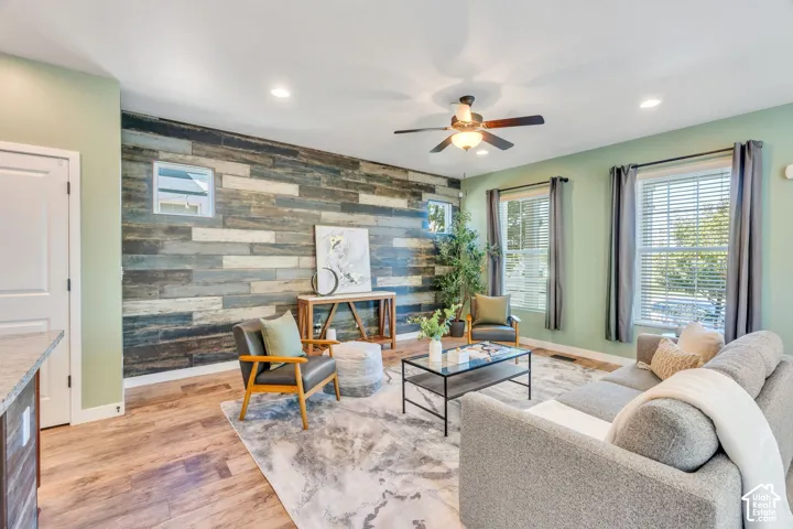 Accent wall featuring wood paneling