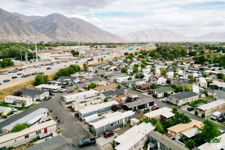 Mountain backdrop with a residential community