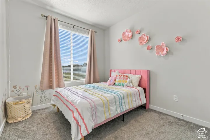 Wall-to-wall carpeting with light gray walls and a single window featuring blinds
