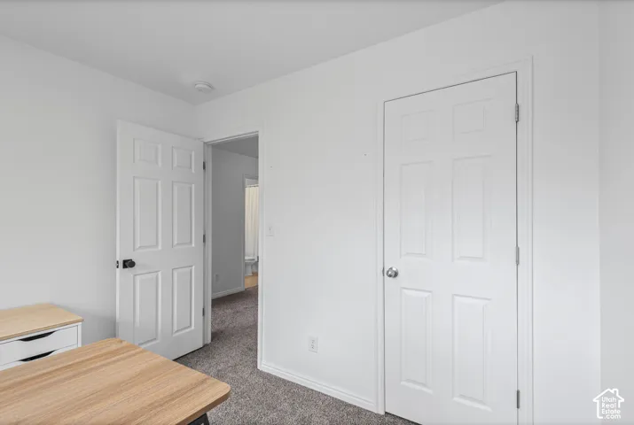 White interior walls, six-panel interior doors, and gray carpeting