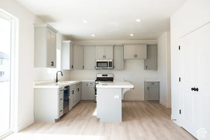 Terrific kitchen with 42" uppers, painted wood cabinets, quartz slab countertops, 6' island, gas range, dishwasher, microwave and disposal.