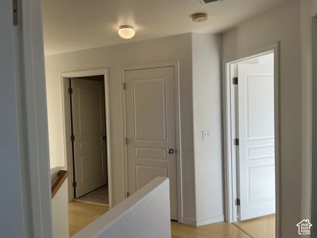 Hardwood-style flooring throughout, white interior doors, and overhead lighting fixtures