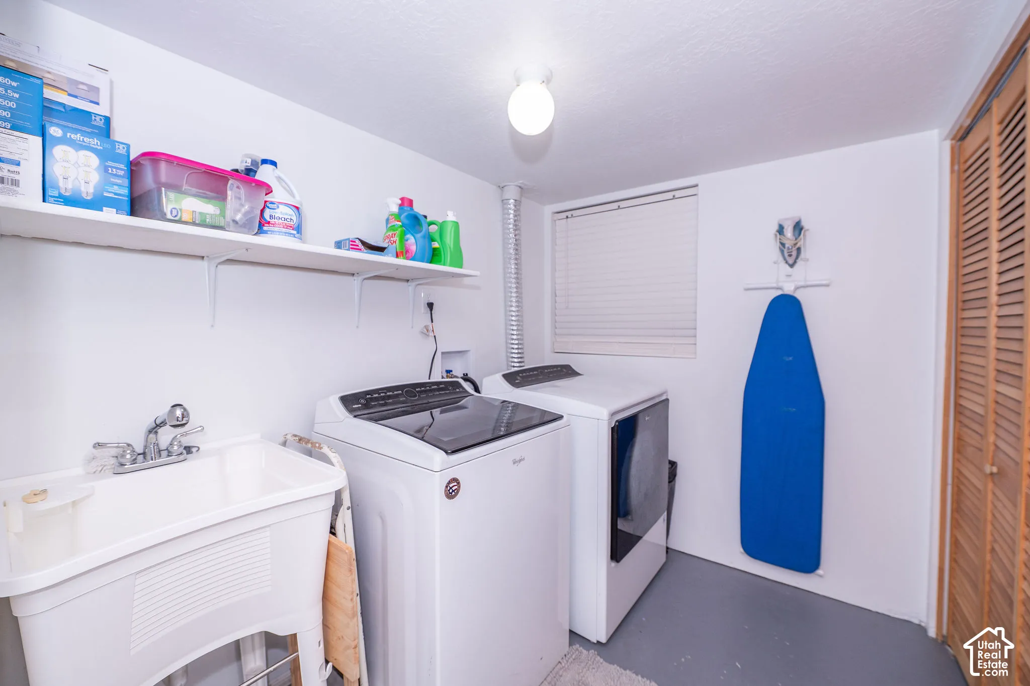 Utility sink with chrome faucet, Utility closet