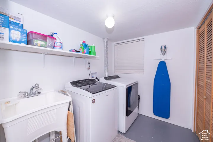 Utility sink with chrome faucet, Utility closet