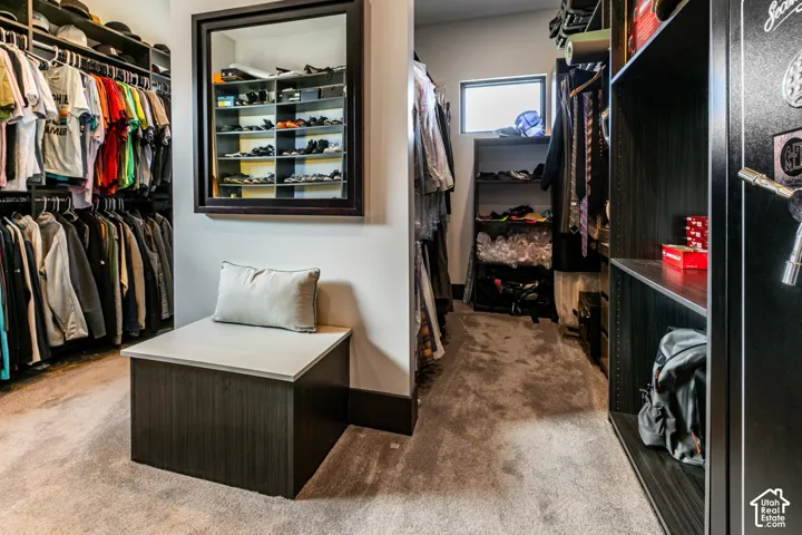 Built-in shelving and hanging rods for extensive storage