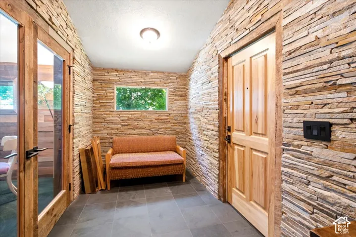 Stacked stone accent walls