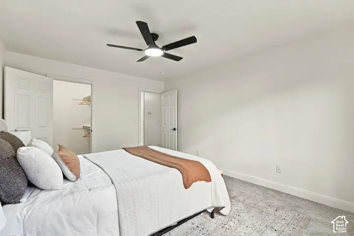 Recessed lighting and a modern ceiling fan with integrated lighting
