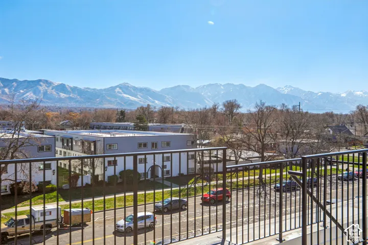 Snow-capped mountain range in the background
