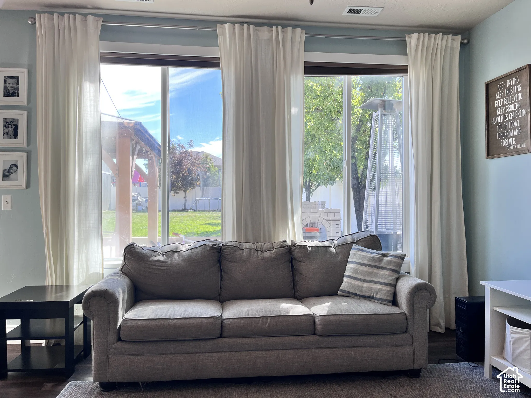 Sliding glass doors with direct backyard access