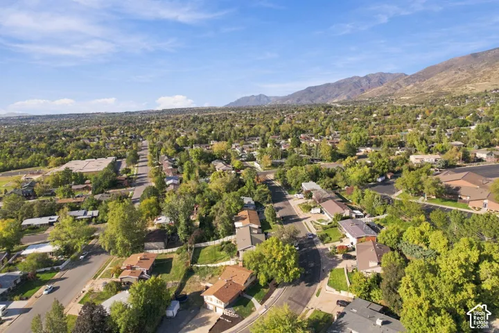 Expansive residential area with abundant mature trees and mountainous terrain