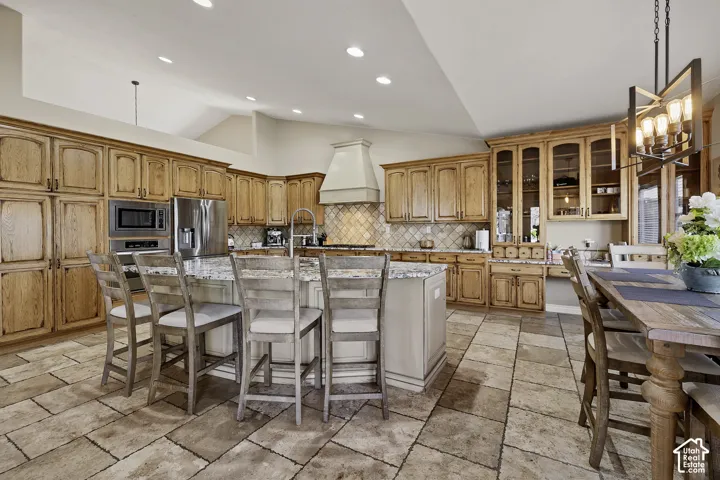 Vaulted ceiling with recessed lighting