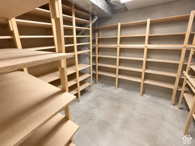 Extensive built-in shelving providing significant storage