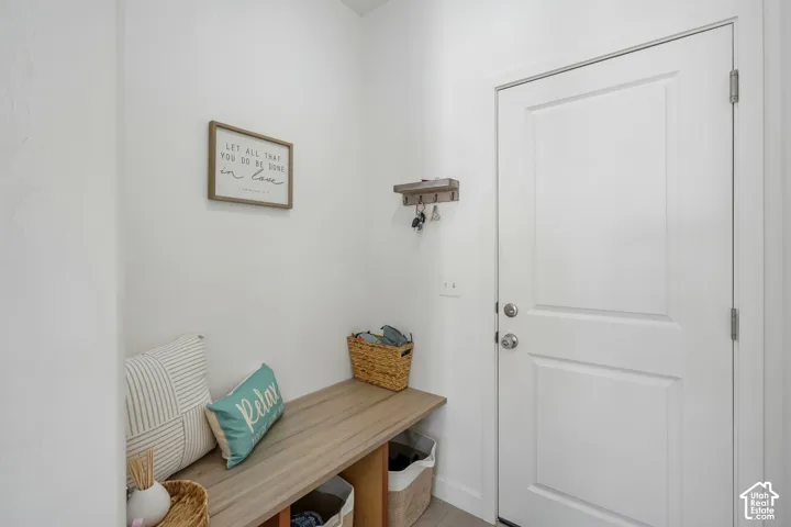 Recessed built-in bench with wood-finish top