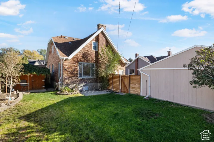 Private fenced in backyard