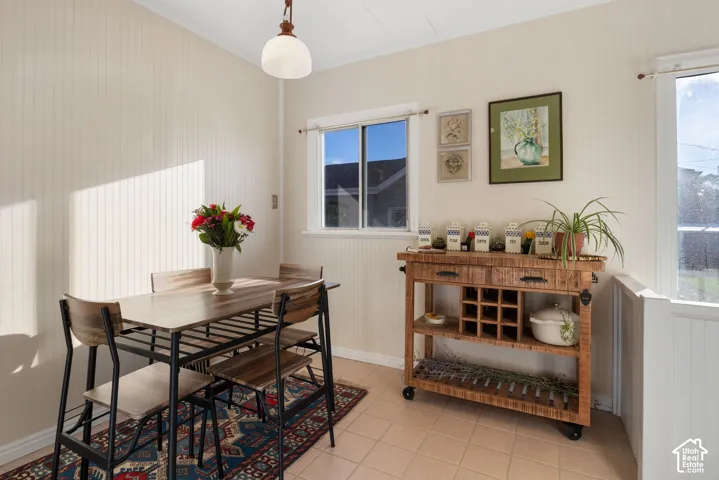 Tile flooring and beadboard wall paneling