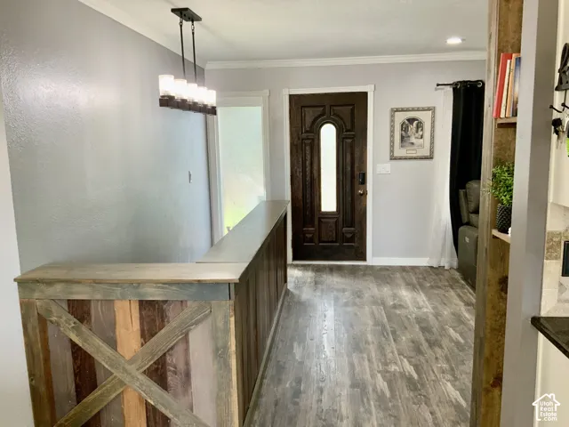 Wood-finish plank flooring throughout