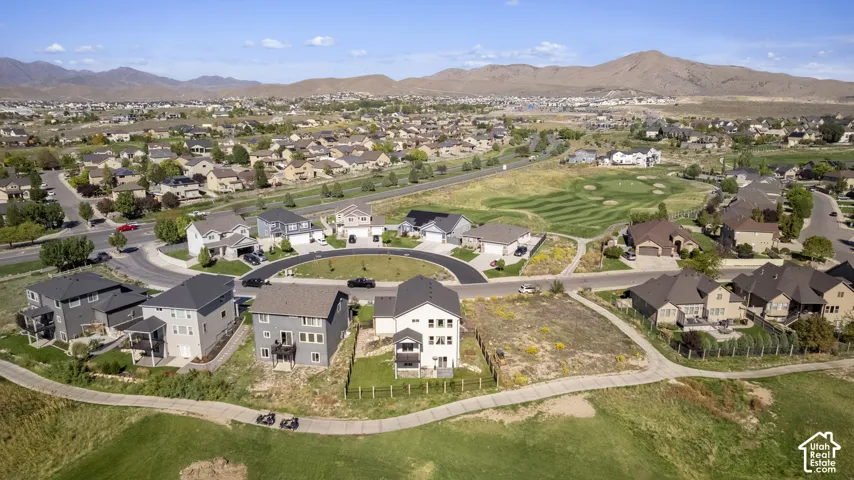 Residential community featuring varied architectural styles and mountain backdrops