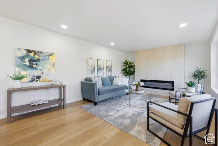 Bright interior with wood-finish flooring