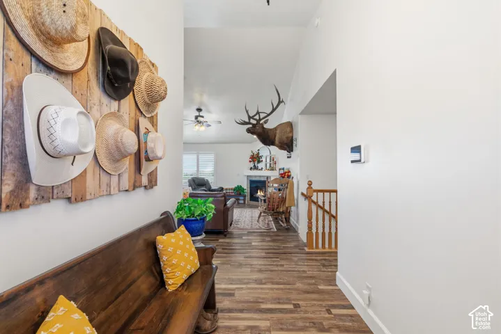 Vaulted ceilings and wood-finish flooring