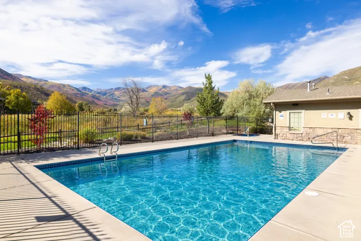 Outdoor swimming pool with integrated steps and ladder