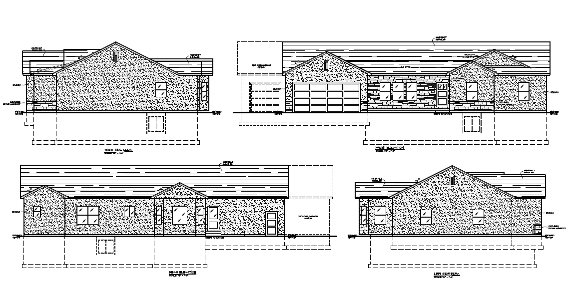 Architectural Drawings. Presenting various exterior elevations of the property
