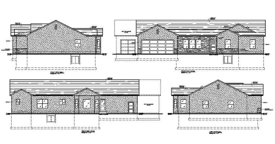 Architectural Drawings. Presenting various exterior elevations of the property