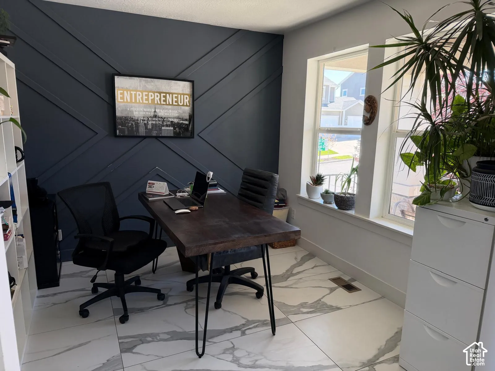 Accent wall with geometric paneling