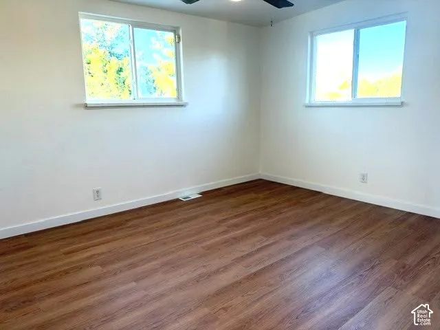 LVP-finish flooring, white walls, and two large windows