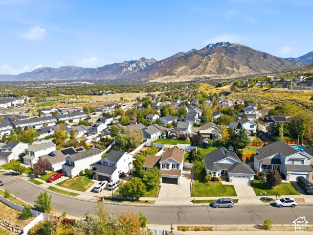 Expansive neighborhood setting with mature trees and mountain scenery