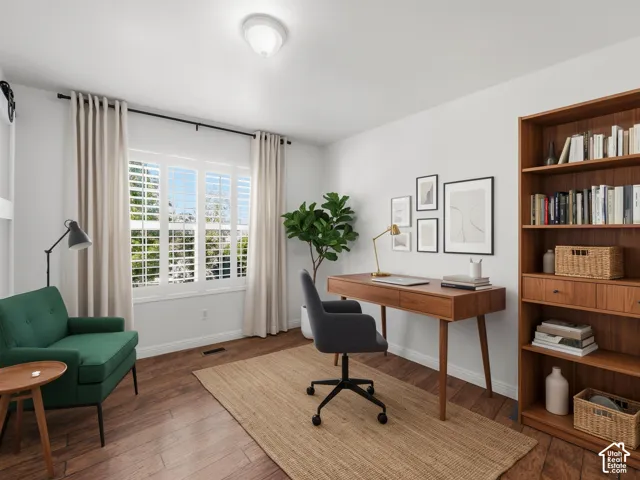 Room is virtually staged to show possibilities.