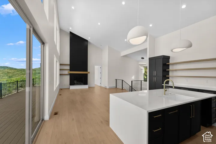Vaulted ceilings and wood-finish flooring