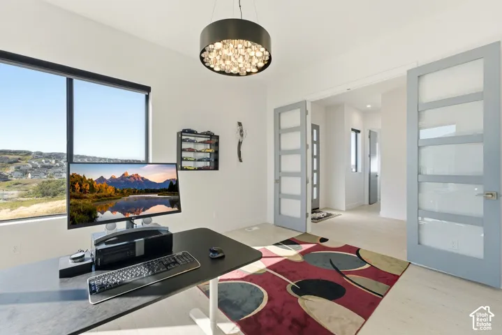 Expansive window overlooking distant hills