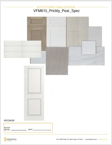 Selections Finalization Document. Displaying interior material and finish selections for the property