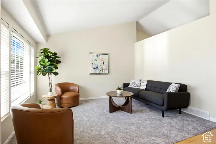 Vaulted ceilings enhance the bright interior