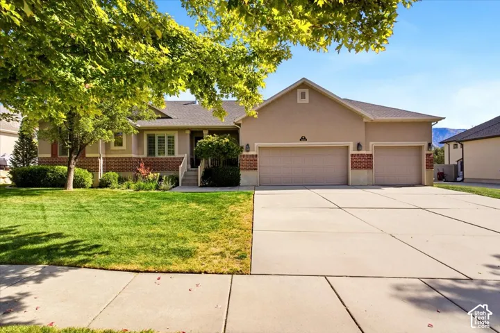 Stucco exterior with brick accents