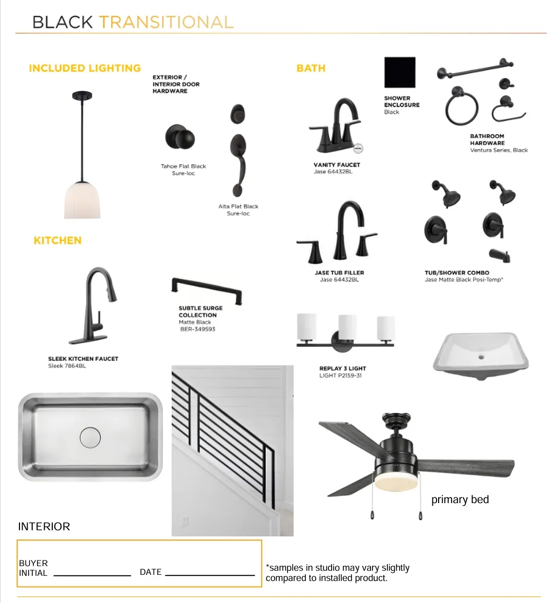 Design Selection Sheet. Detailing fixtures and finishes for the property
