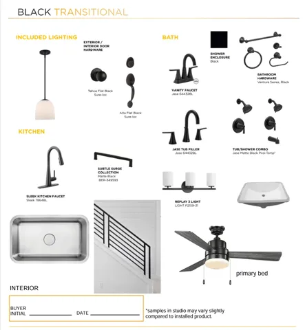Design Selection Sheet. Detailing fixtures and finishes for the property