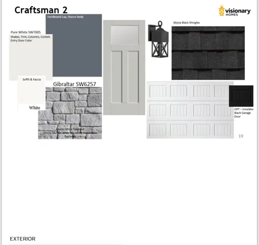 Exterior Design Specifications. Displaying material and color selections for the property's exterior elements