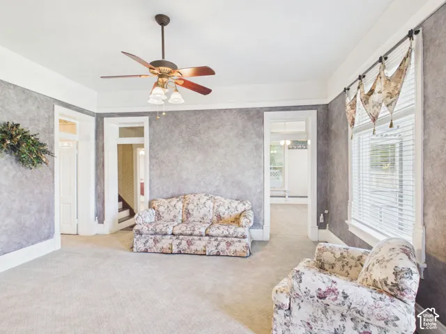 Recessed ceiling with an attached ceiling fan and light fixture
