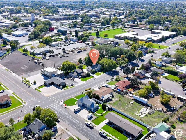 Aerial perspective of the neighborhood with established trees