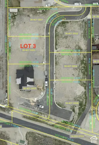 Aerial Property Survey Map. Displaying lot divisions, parcel identifiers, and boundary demarcations for the subject property and surrounding parcels