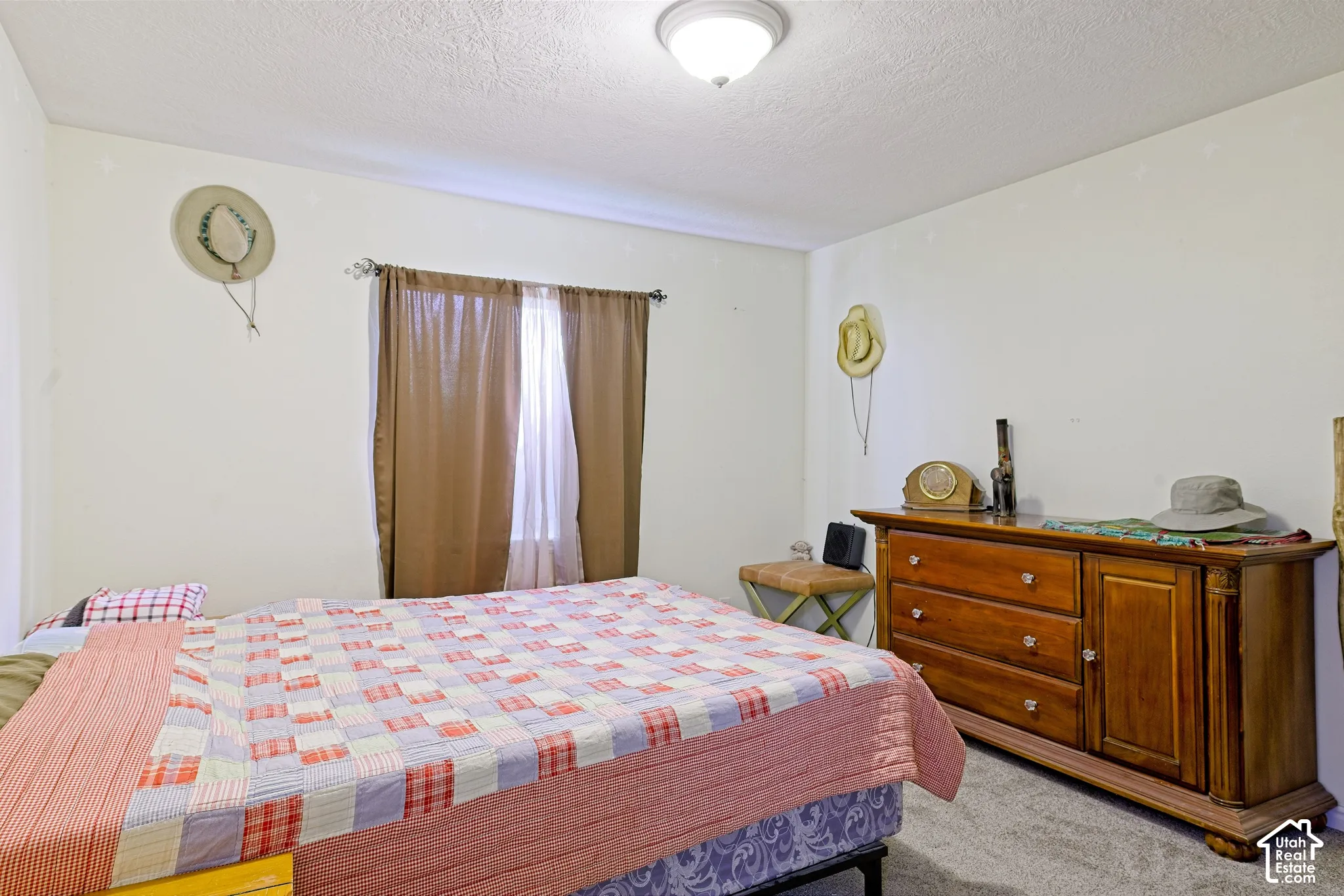 Recessed window with curtain rod and drapes