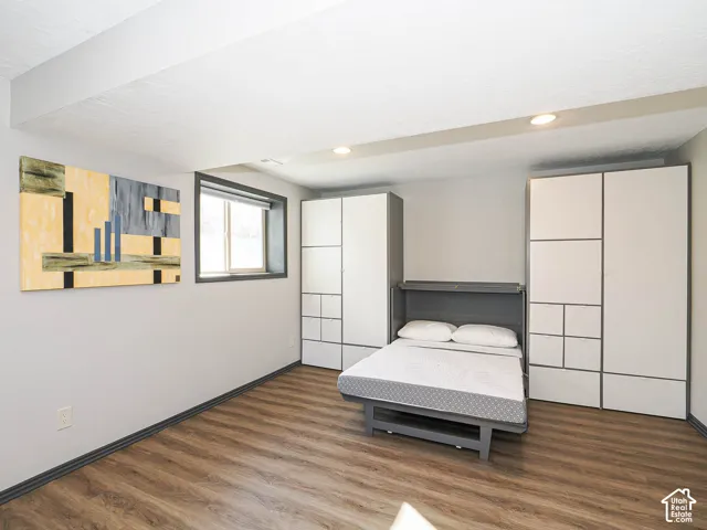 Wood-finish flooring with a low-profile window