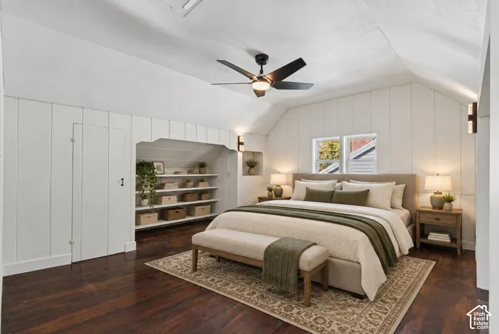Vaulted ceiling with an attached ceiling fan